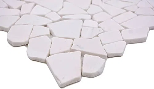 MOS44-0102 - Piastrella da parete in marmo naturale poligonale, colore: Bianco