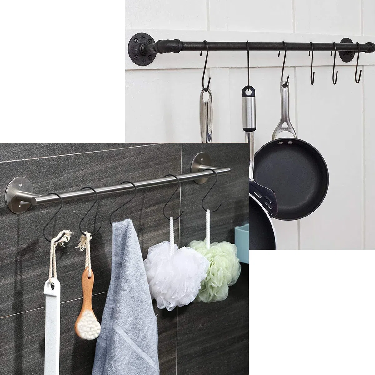 Ganci a forma di S, confezione da 24 ganci neri a forma di S, in metallo pesante, adatti per cucina, bagno, ufficio, giardino o attività all'aperto