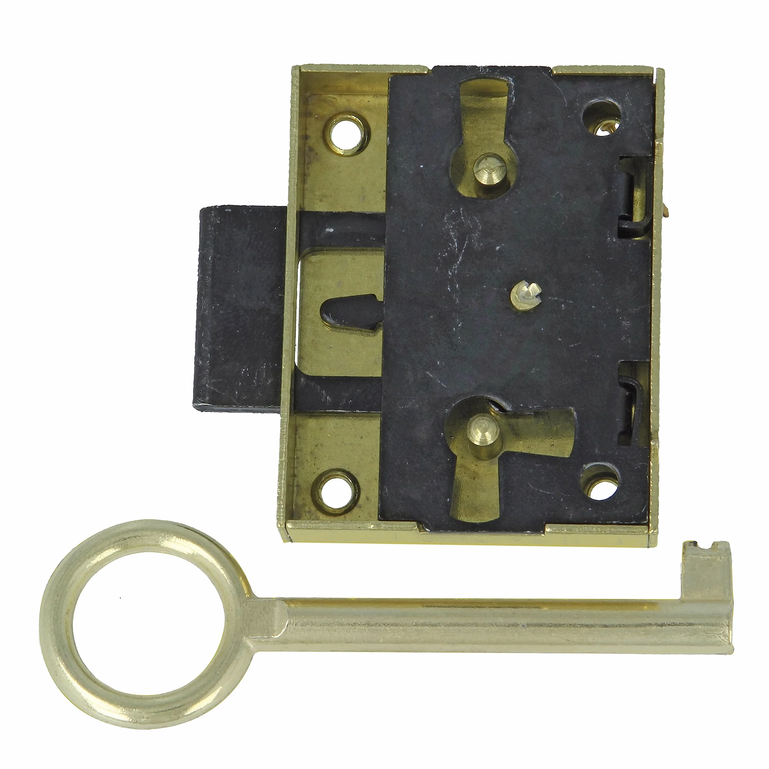 Amig - Serratura a incasso per Mobile | Ingresso 25 mm | Include Chiave a Forcina | Sistema di Chiusura per Tavoli, Armadi e Mobili Piccoli | Ottone Dorato Opaco
