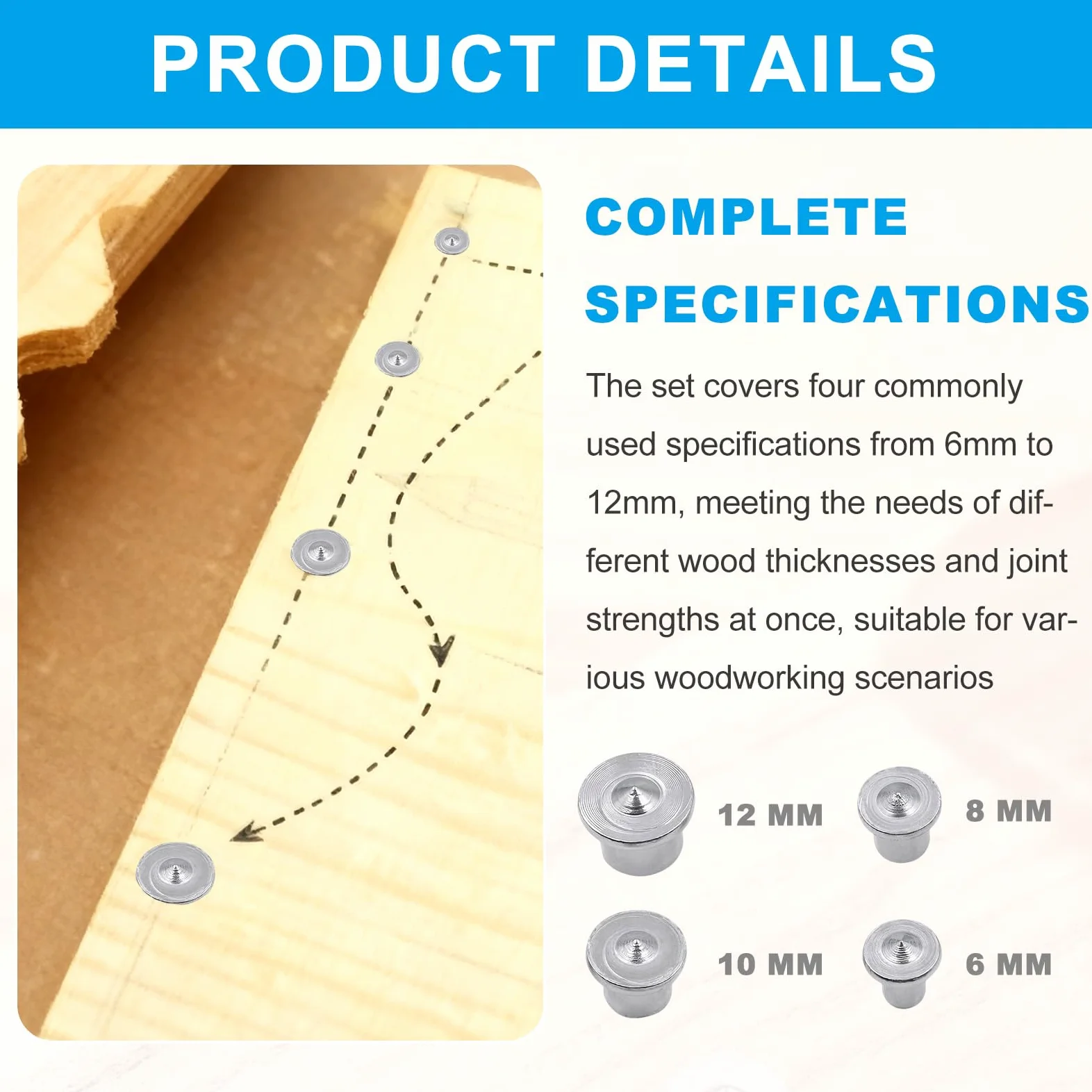 Tasselli Legno Posizionamento,Viti per Legno Spillo Antiruggine,Tasselli per Legno Centro Posizionamento,Viti Legnopara Spillo Dübellehre für Möbelmontage DIY Holzprojekte,4 in 6/8/10/12mm