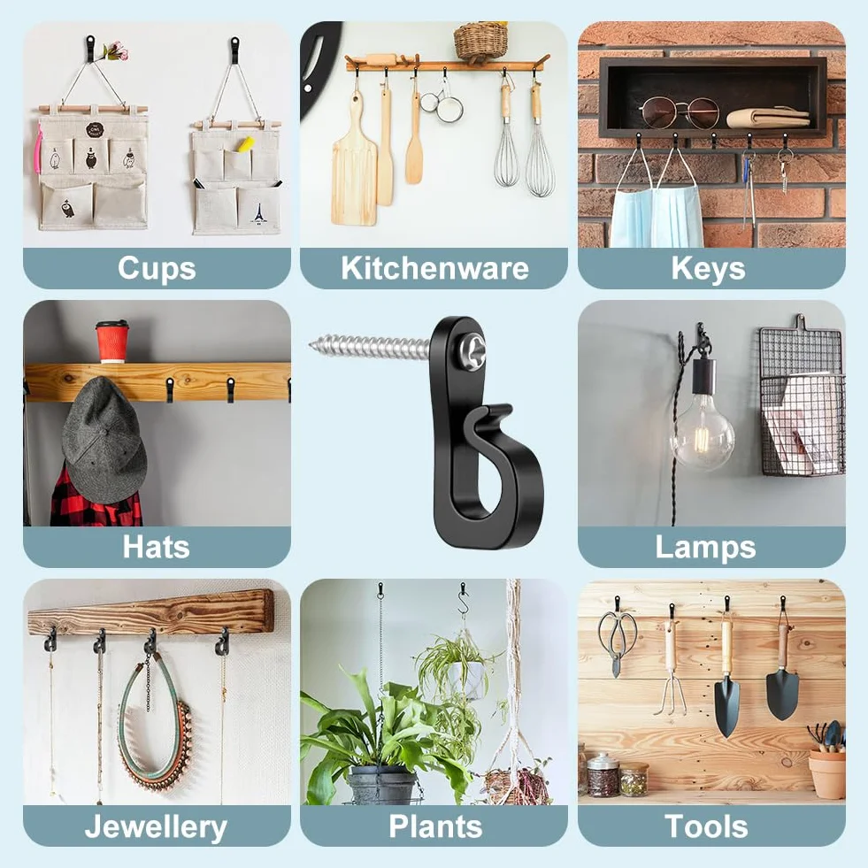 URAQT Ganci a vite, 55 Pezzi Ganci Avvitabili, Gancis Q-Hanger, Gancis a Vite per Interni ed Esterni, Gancis per Luci Natalizie con Vites, per luci di Natale,Campanelle,Catene Luminose