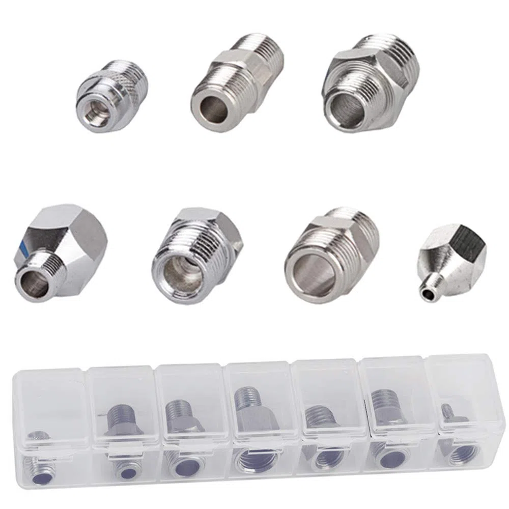 Fengda Adattatore per aerografo Set di adattatori per tubo 7PCS Tappo filettato per aerografo per collegare aerografo e compressore d'aria con scatola trasparente