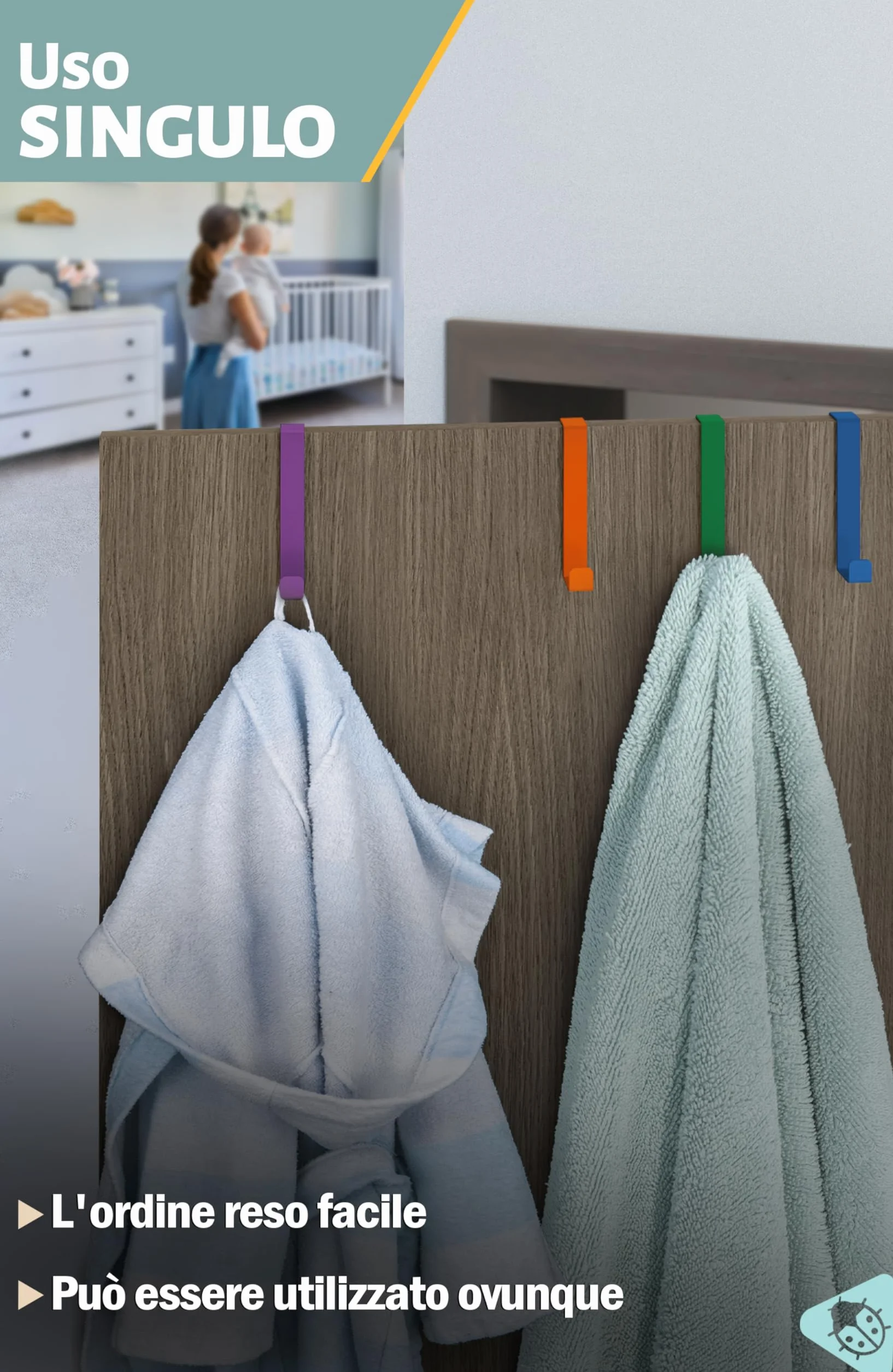 Menz Appendiabiti da Porta Colorato Set 10 Pezzi Ganci Antiruggine Universali