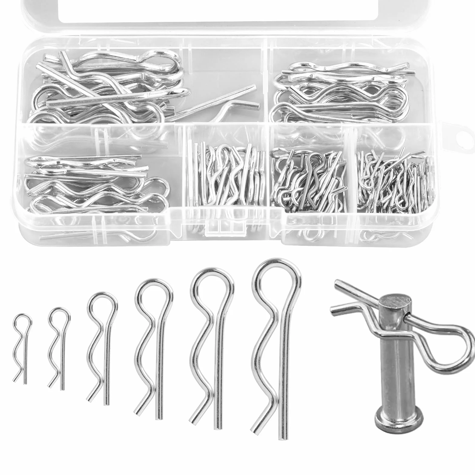 R Clip Perni di Fissaggio in Acciaio Inossidabile Set Coppiglie a Molla 6 Misure Diverse per Auto Rimorchi Tosaerba