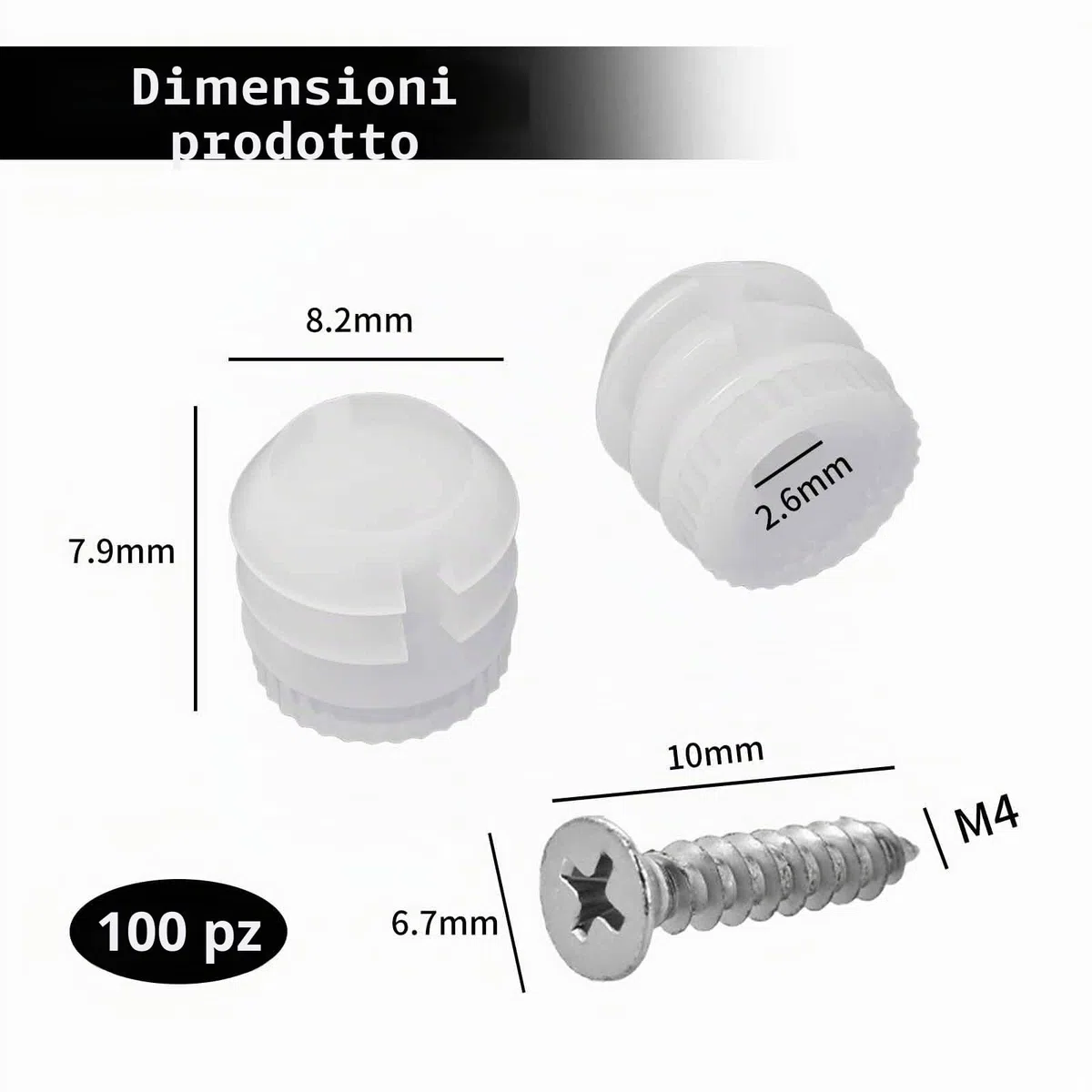 100 pezzi Boccole distanziali 10 mm, inserti per cerniere in plastica con viti, inserti di espansione per cerniere di armadi, riparazione di mobili e cerniere per porte