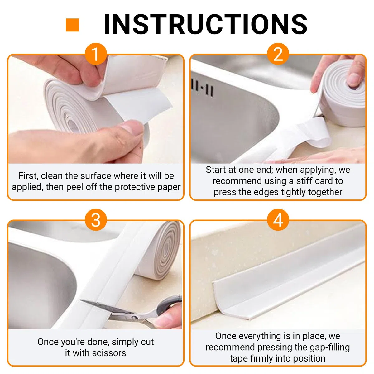 2 Rotoli Nastro Sigillante Autoadesivo, 3,2 m x 2,2 cm, Battiscopa in PVC Morbido, Striscia di Tenuta Impermeabile con Strumento di Tenuta, per Cucina, Bagno, Toilette, Soffitto (Bianco)