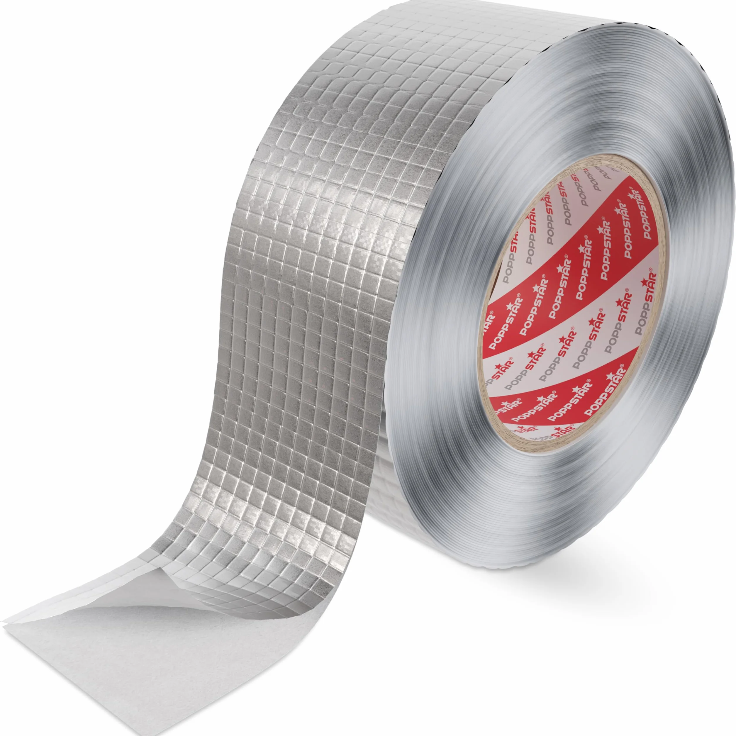 POPPSTAR Nastro adesivo alluminio in fibra di vetro per isolamento tubi e coibentazione (50m x 48mm) Protezione da calore e condensa Nastro autoadesivo alluminio resistente al calore 48mm