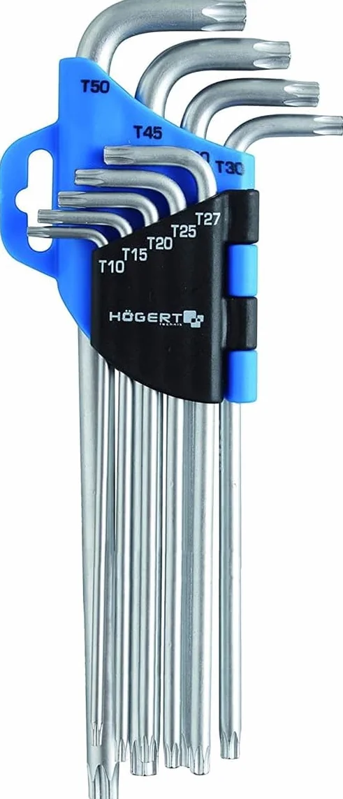 Högert Technik - Set Chiavi Chiavi a Brugola Lunghe, Kit Chiave, Misure da T10 a T50 Set, Acciaio Cromo-Vanadio Set Resistente alla Deformazione e all'Usura - HT1W818, 9 Pezzi