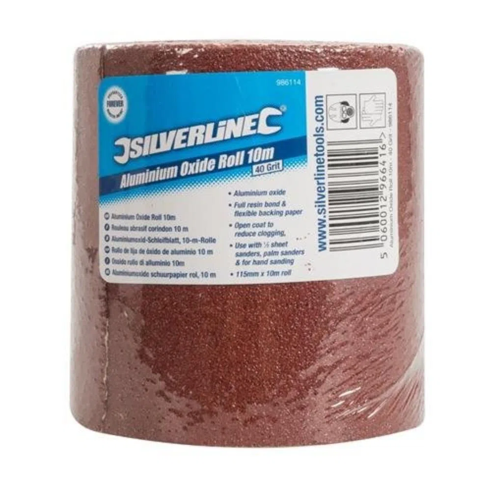 Silverline 986114 Rotolo Abrasivo Corindone, 10 mt, Grana 40