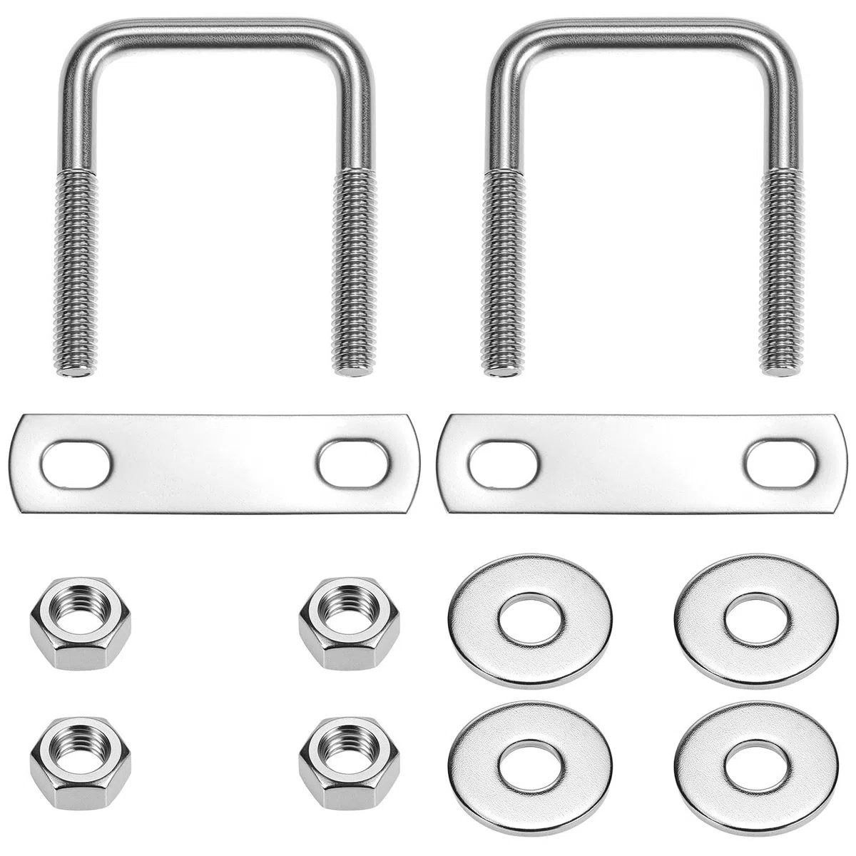QWORK® Set da 2 bulloni a U in 304 acciaio inossidabile M8, U Bolt da 40x65 mm, capacità di carico elevata, con dado, piastra di fissaggio e rondella, per molteplici applicazioni