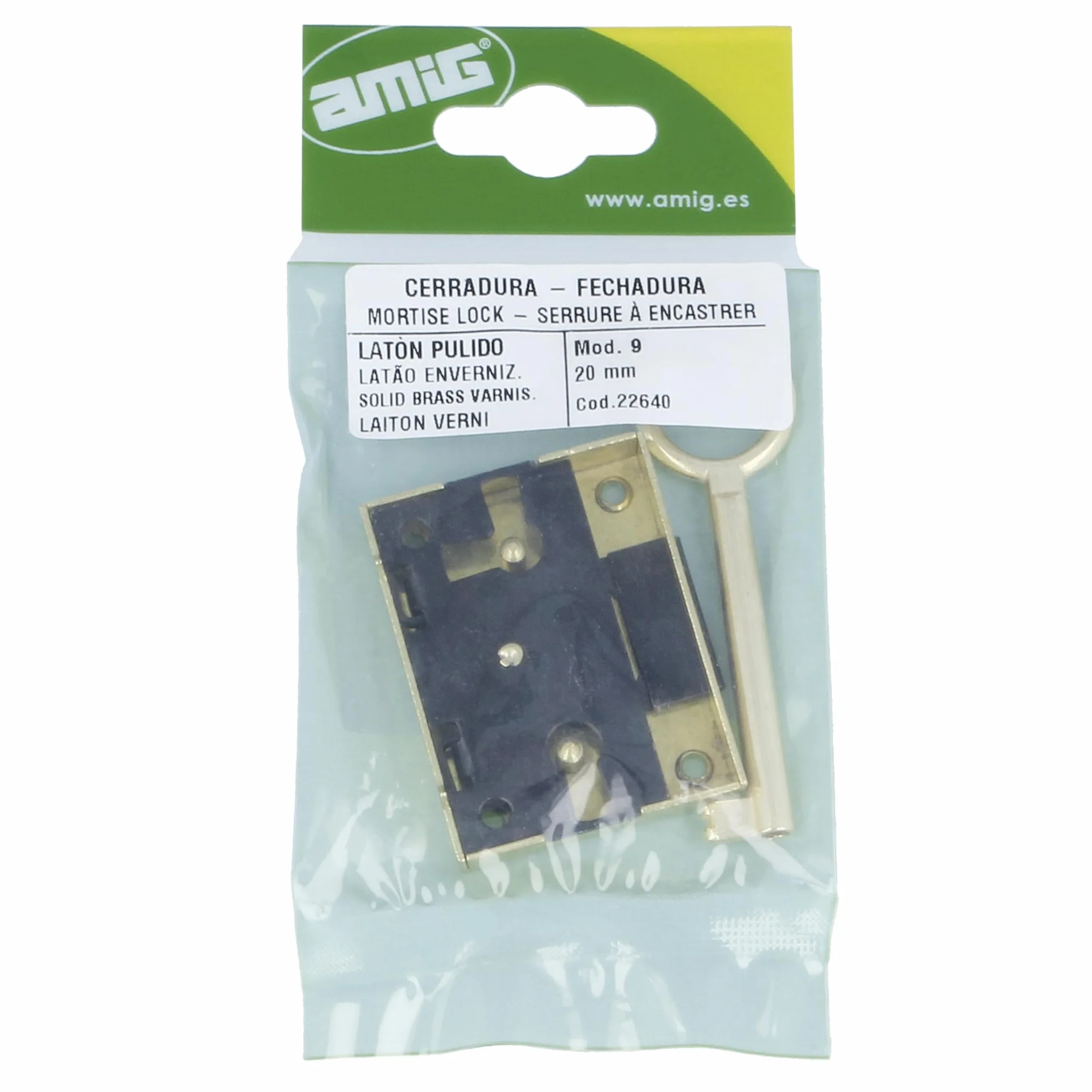 Amig - Serratura a incasso per Mobile | Ingresso 25 mm | Include Chiave a Forcina | Sistema di Chiusura per Tavoli, Armadi e Mobili Piccoli | Ottone Dorato Opaco
