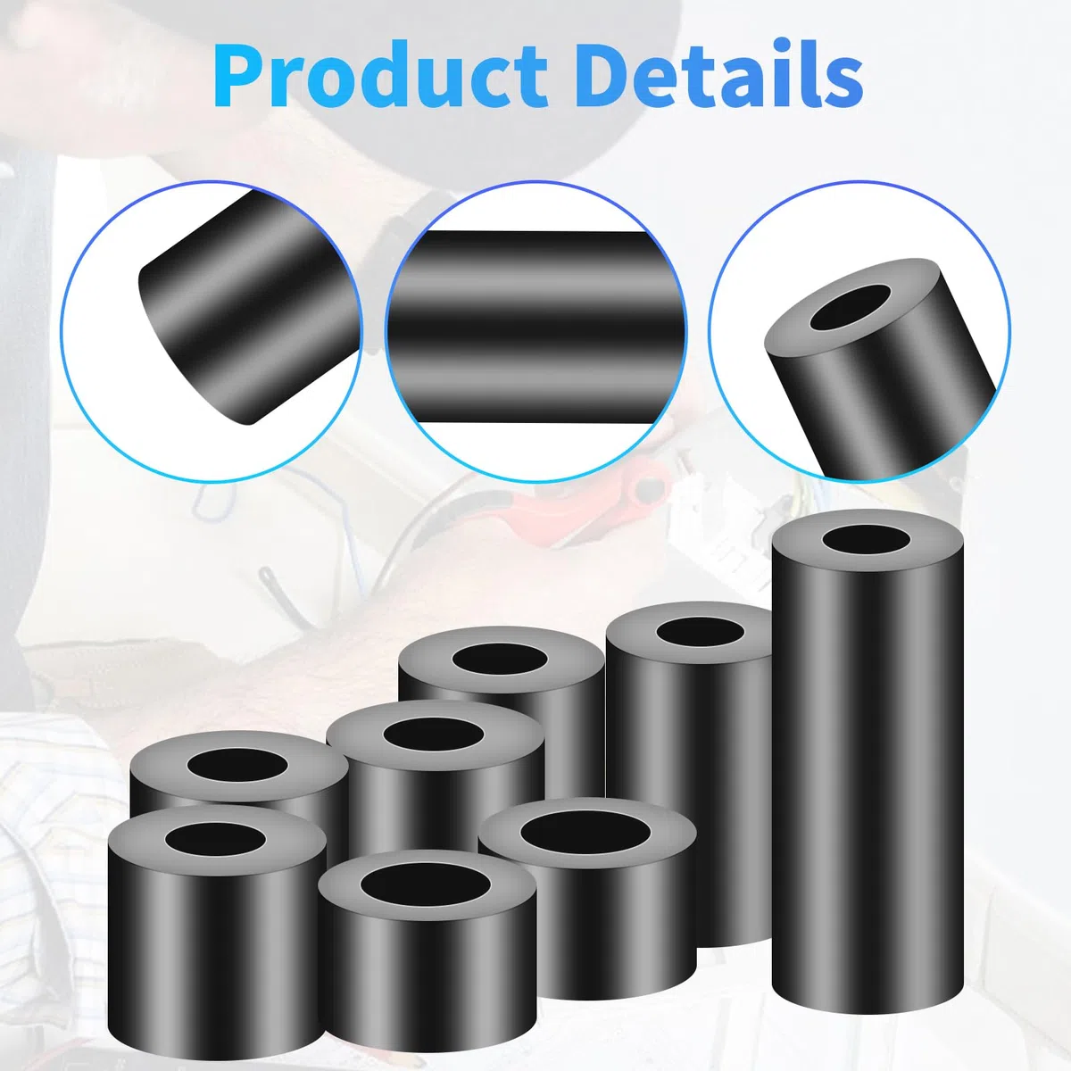 HAISHANG 50 Pezzi Distanziali Rotondi in Nylon M8, Spessori in Gomma ABS, Distanziatori 14x20 mm, Rondelle in Plastica Nera, Distanziatori Isolanti per Viti M8