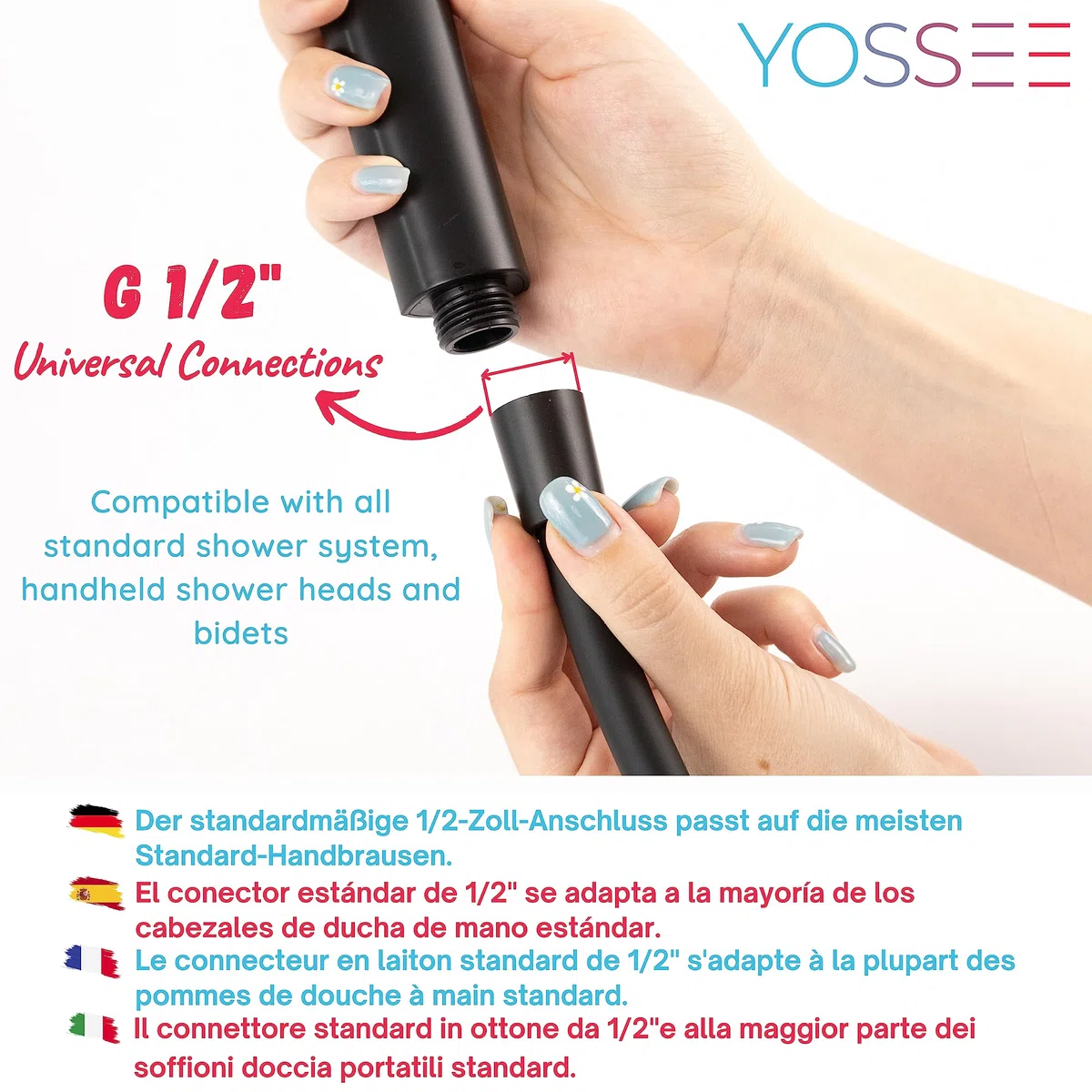 YOSSEE 1.5m Tubo Doccia Flessibile Nero PVC Di Ricambio Universale, Antipiega E A Prova Di Perdite E Resistente Ad Alta Temperatura Connettore In Ottone