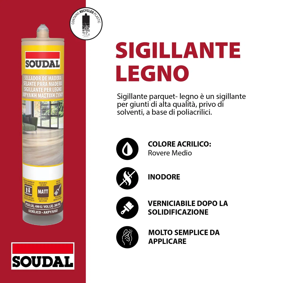 Soudal 14125621 â€“ Sigillante per legno 300 ml 14125621 rovere