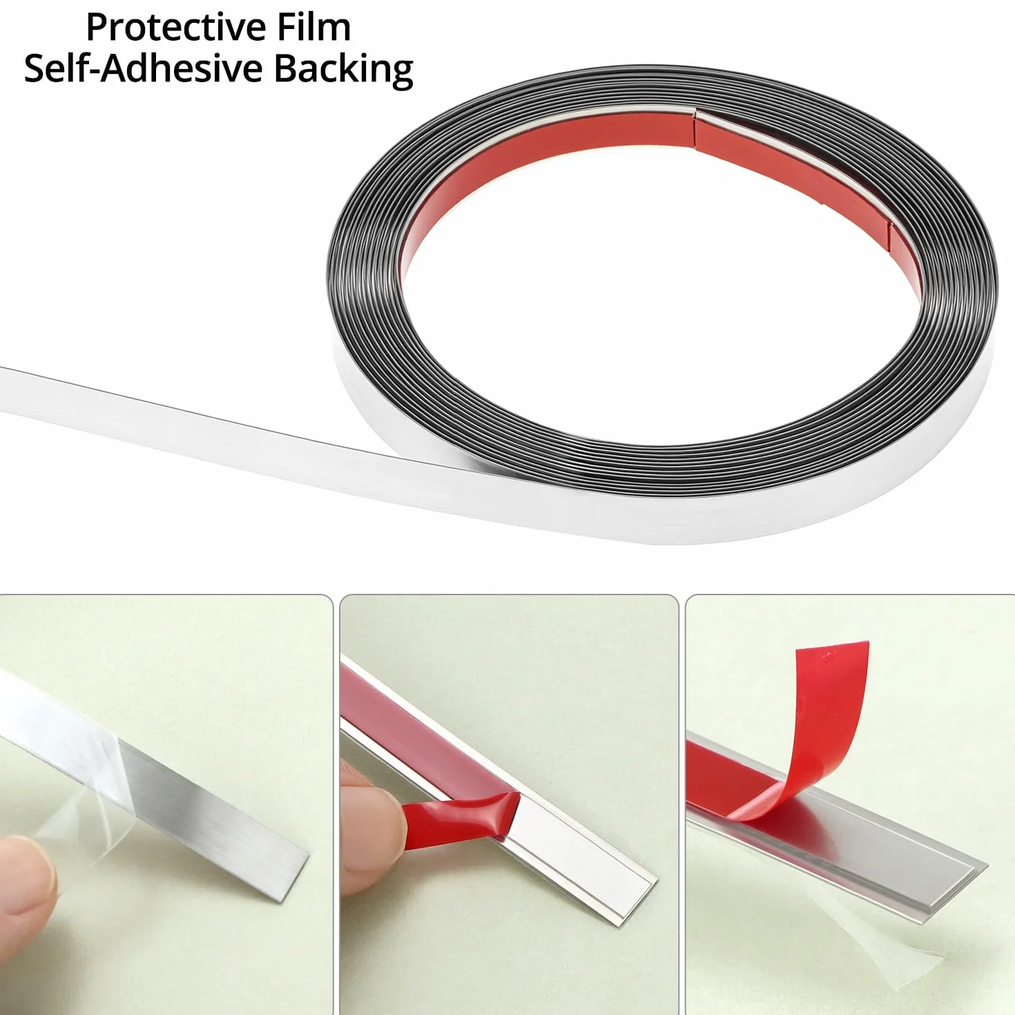 QWORK® 5 m x 1 cm modanatura adesiva, profilo da parete in acciaio inox spazzolato, per la decorazione della casa
