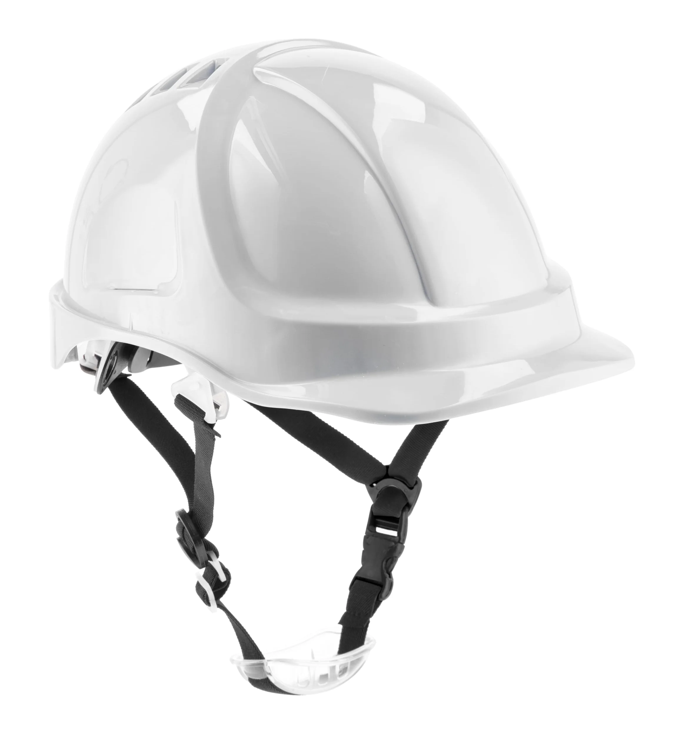 Högert Technik - Casco protettivo PLONER bianco tinta unita | Casco protettivo per lavoratori edili | EN 397 | regolabile con un pulsante | fori di ventilazione | fascia di sudore | protezione dai