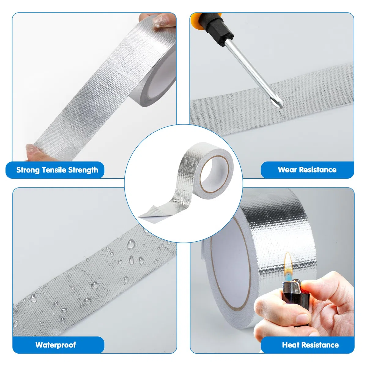 Nastro Adesivo in Alluminio, Nastro Alluminio Alte Temperature, 50 mm x 20 mNastro Termoresistente Rinforzato con fibra di vetro per isolamento di tubi flessibili, uso automobilistico