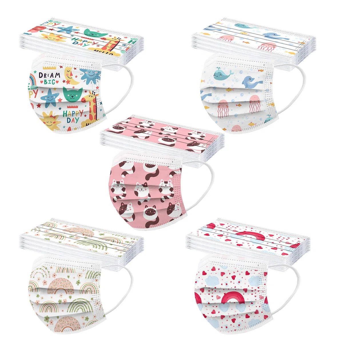 50 Pezzi Bambini Tessuto Viso Stampa Antipolvere Visiera Bocca Faccia USA e Getta 3 Strati Adatto Comfort Traspirante
