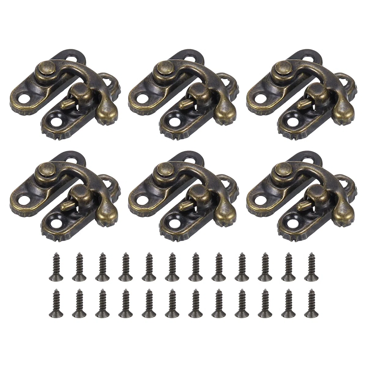QUARKZMAN 6pz Vintage Serratura Chiavistello, 23 x 26mm Mini Chiavistello Braccio Oscillante Chiavistello Destro Gancio Chiavistello con Viti per Scatola Gioielli Valigia Cassetta, Bronzo
