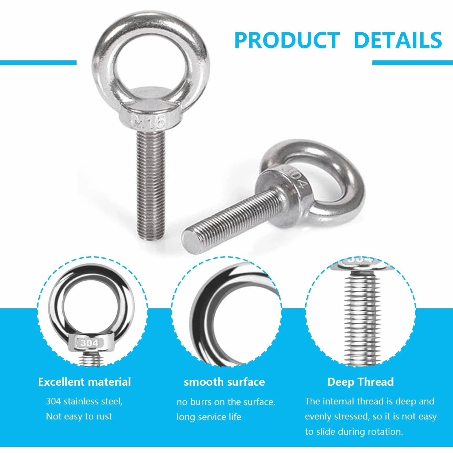 Occhiello, per Sollevamento Golfari Bullone occhiello Bullone a Occhiello in Acciaio Inox Metrico M10*35, 2 Pz Bulloni a Occhiello Inox, Bullone a Occhiello Rotondo ad Anello, per Il Ruolo di Fissare