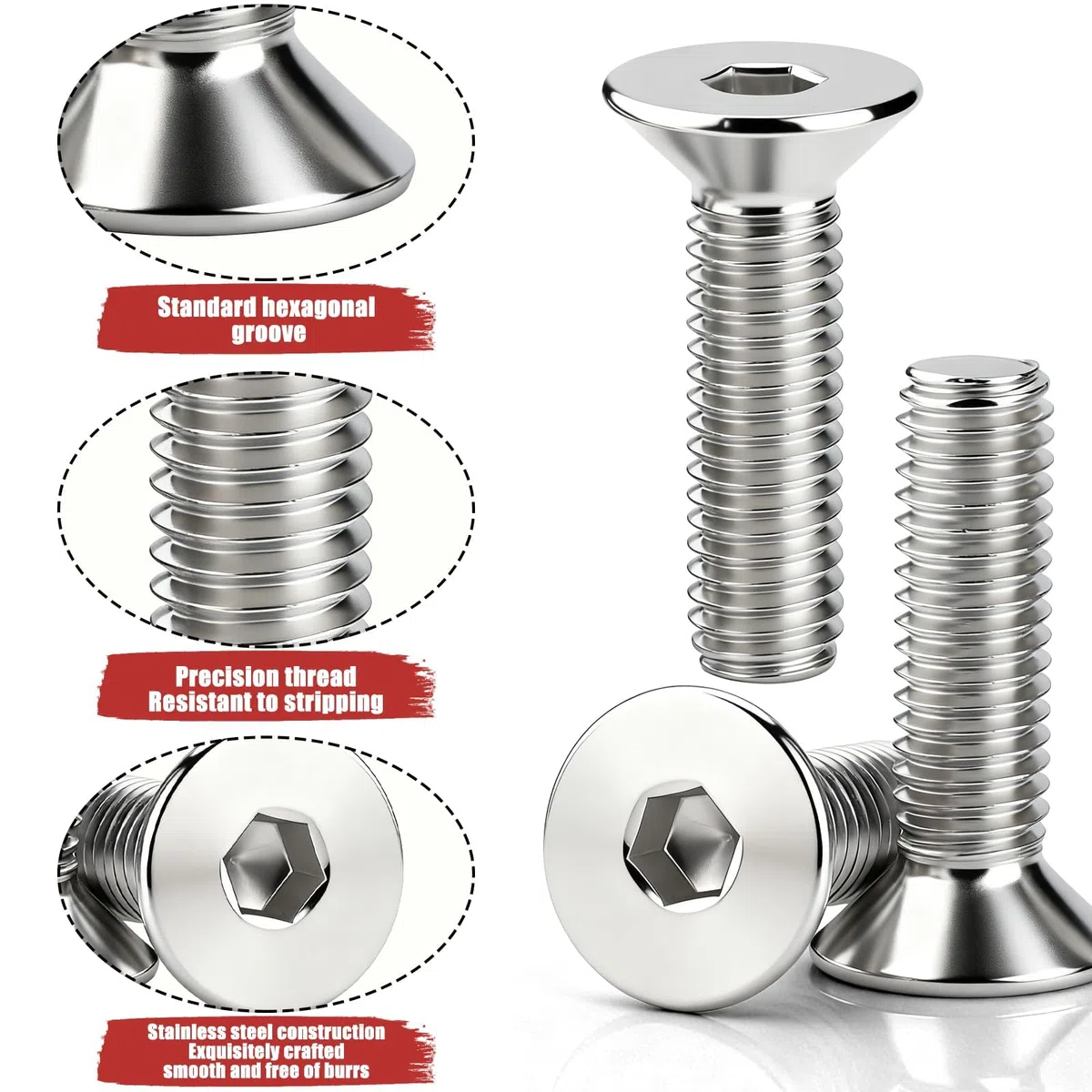 Viti a testa svasata M2, esagono incassato M2 x 8 mm, in acciaio inox a testa svasata, filettatura completa con 1 chiave a esagono incassato da 1,5 mm, per montaggio e riparazione (argento)