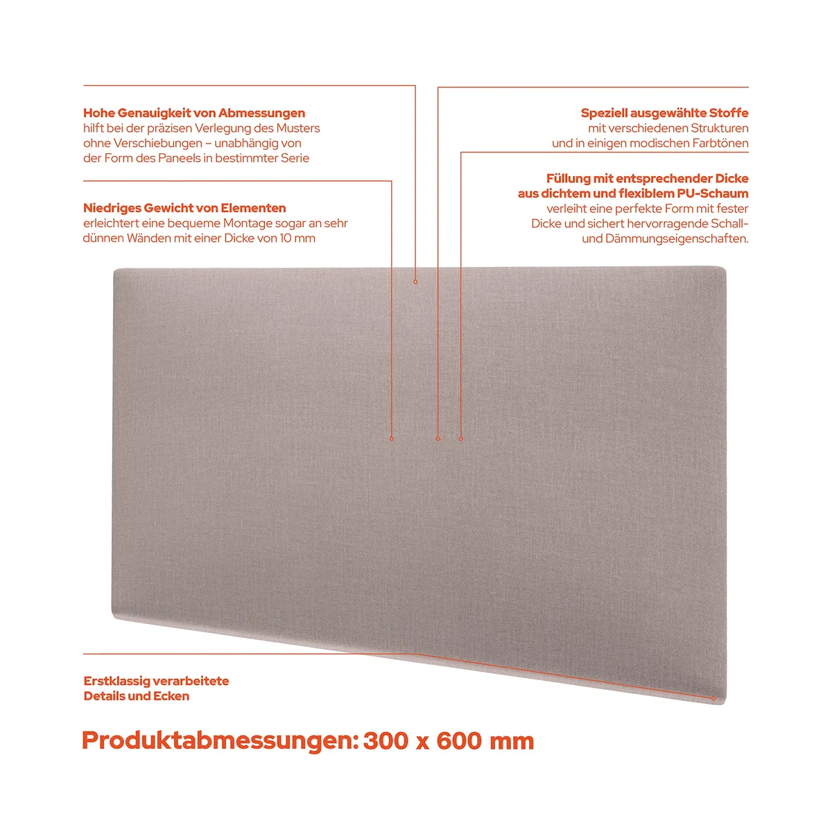 MOLLIS Pannello da Parete Rettangolare e Decorativo, Adatto Come Testiera o Protezione Dagli Impatti, Riduce il Suono e Migliora L'acustica, in Schiuma, 60 x 30 cm, Beige