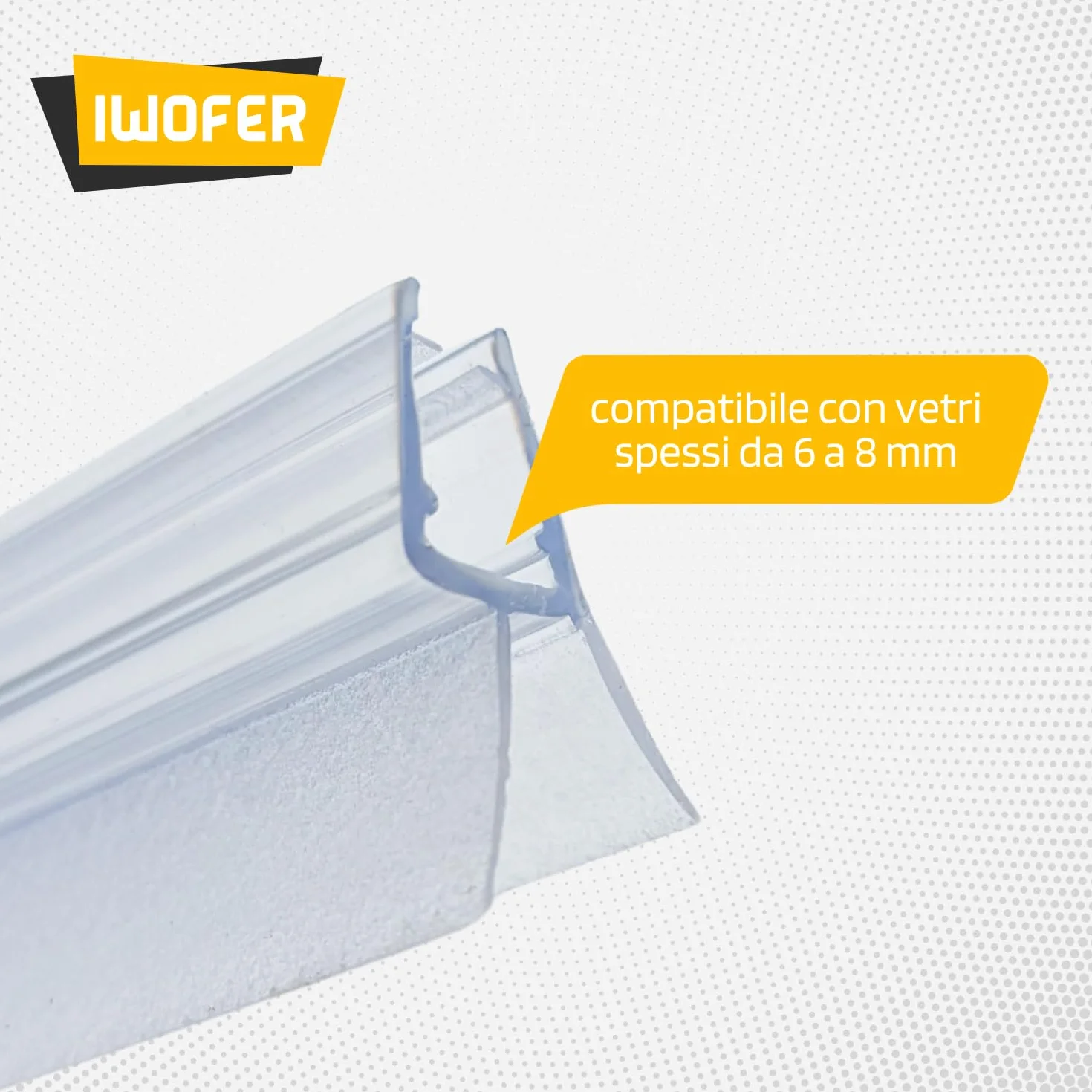 IWOFER Guarnizione Box Doccia Profilo R per Vetro 6-8 mm, Ricambio Universale Trasparente, Senza Colla, Tagliabile, Made in Italy, Antigoccia Tenuta Acqua (100 cm)