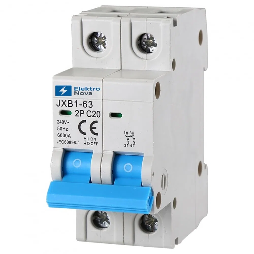 ELEKTRONOVA Interruttore Magnetotermico 2P C20 20A 6kA – 2 Moduli DIN – 220V