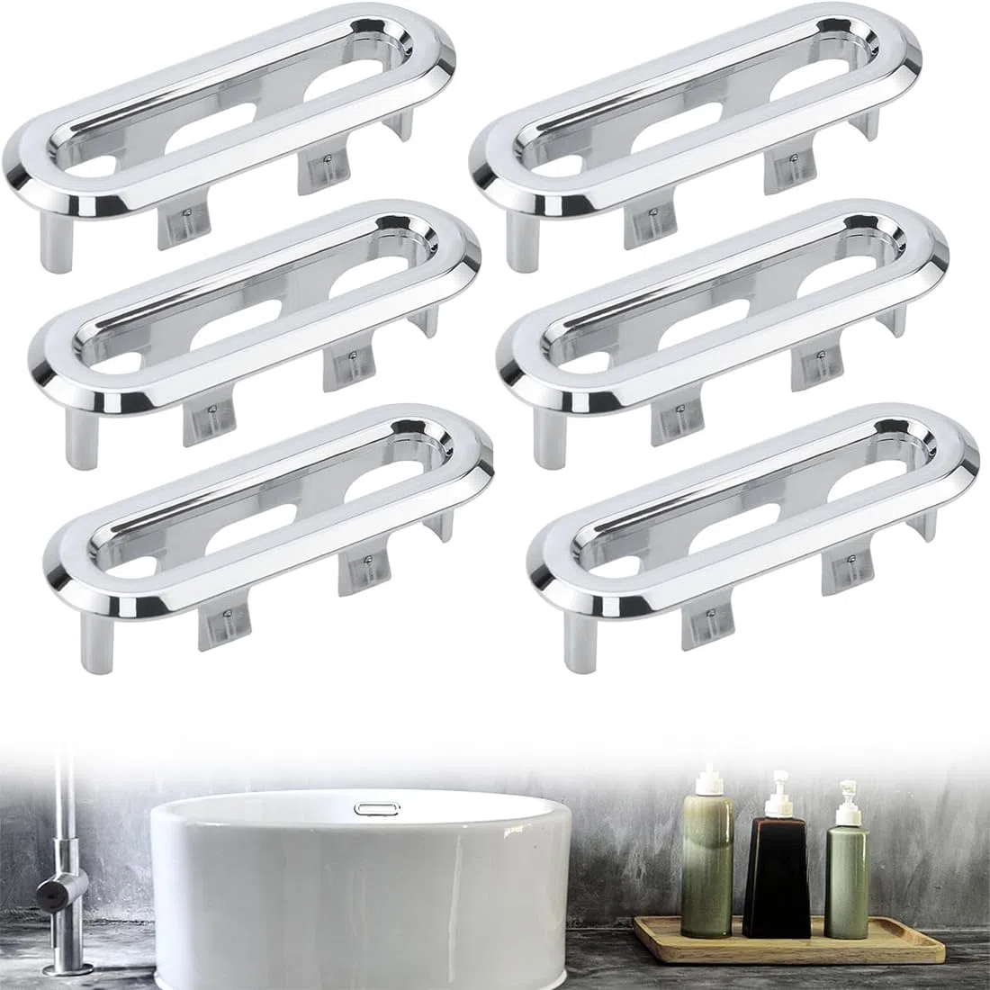 Set 6 Anelli Tappo Troppo Pieno per Lavello, Copertura Decorativa Rettangolare per Foro Lavandino in Cucina o Bagno