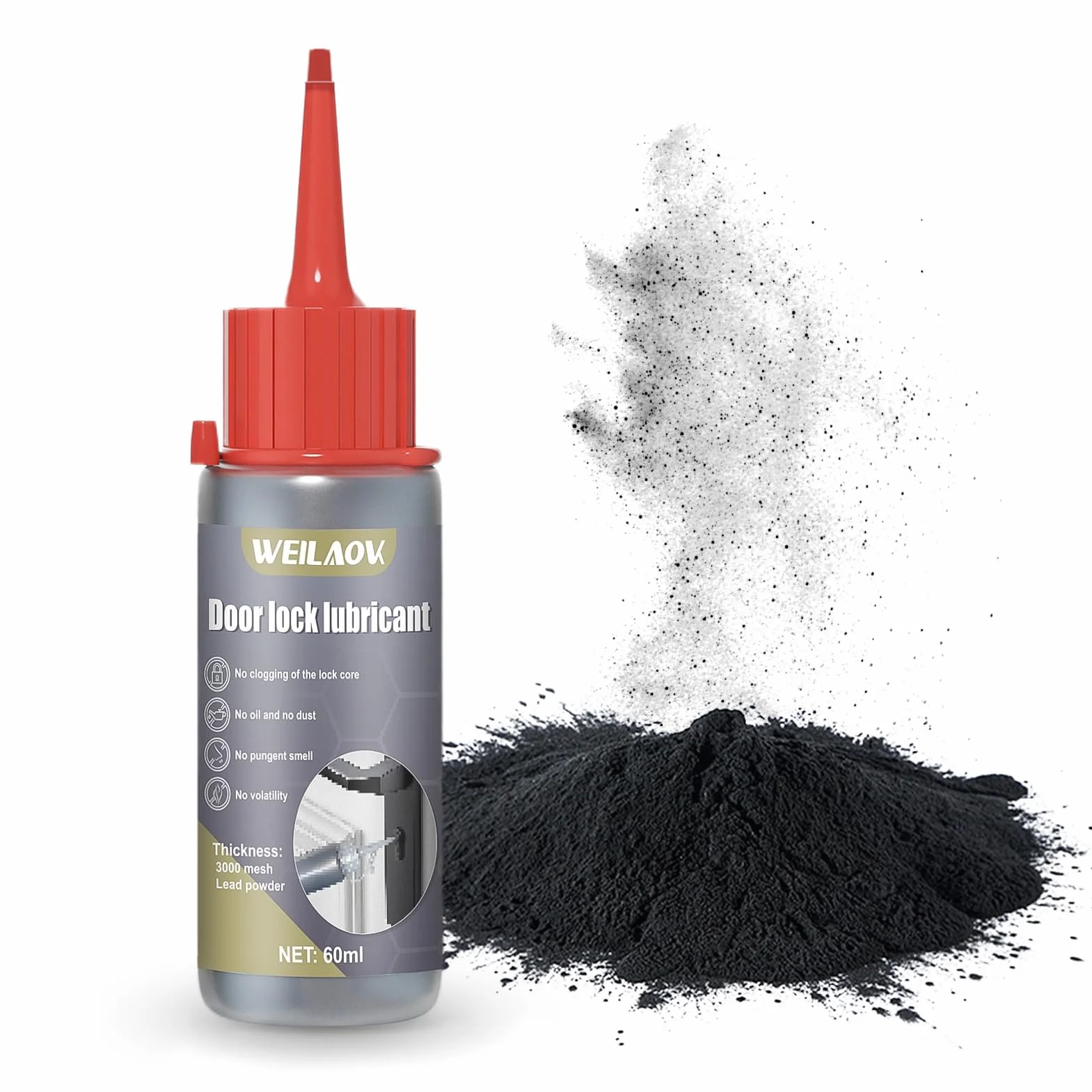 Grafite in Polvere, Grafite, Lubrificante per Serrature, Lubrificante per Lubrificare Serrature di Porte, Cerniere di Finestre, Binari di Porte e Finestre, Ecc, 60 ML