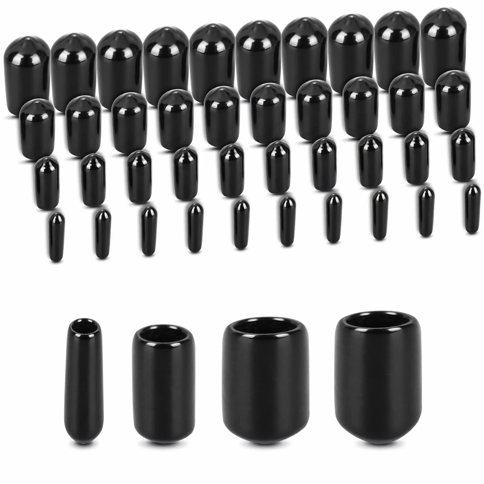 Cobee Tappi terminali in gomma – 40 pezzi rotondi e flessibili in vinile protezioni per viti e bulloni – protezioni per filettature nere da 3 mm, 6 mm, 9 mm, 12 mm