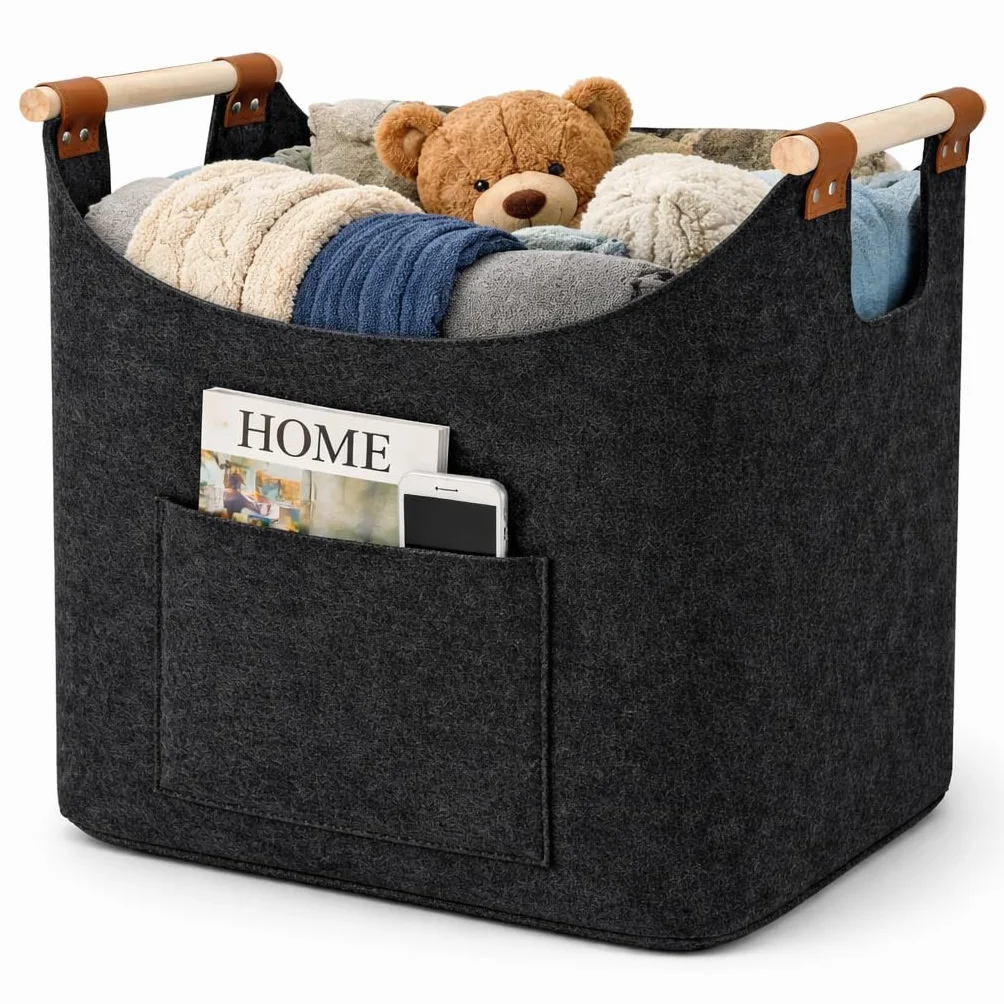 Cesta Portabiancheria XL Feltro Extra Spesso Manici Rinforzati Cesto Pieghevole Multiuso Dark Grey