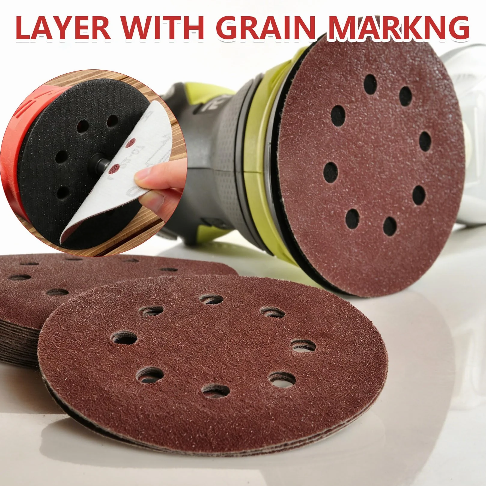 40 Pz Dischi Abrasivi 125mm, Carta Vetrata per Levigatrice Rotorbitale, Disco Abrasivo per Smerigliatrice da 60 Grana con 8 Fori per pareti, legno, metallo, ecc