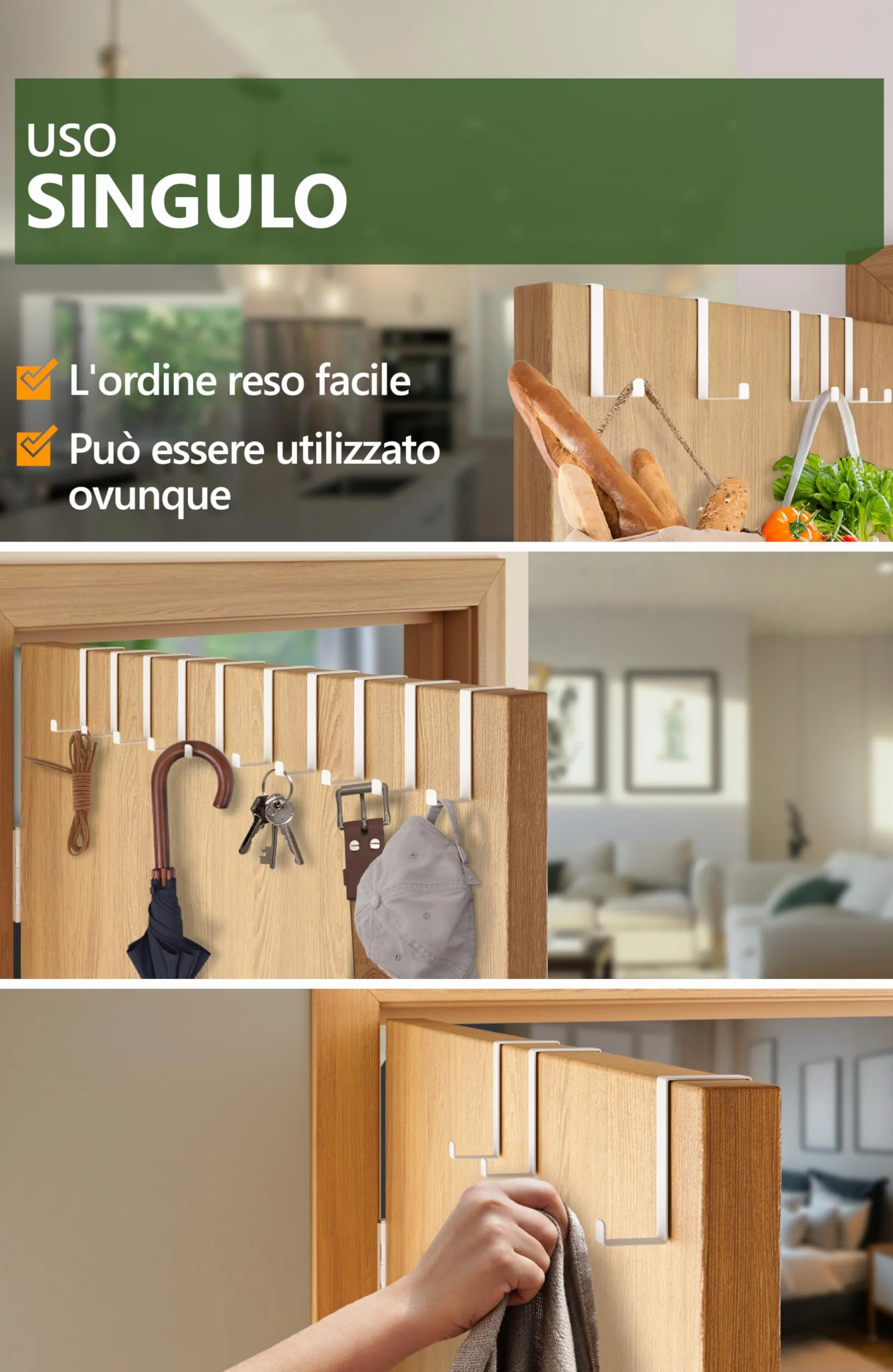 Appendiabiti da Porta in Acciaio Inox Impermeabile - Gancio Porta con Alta Capacità di Carico