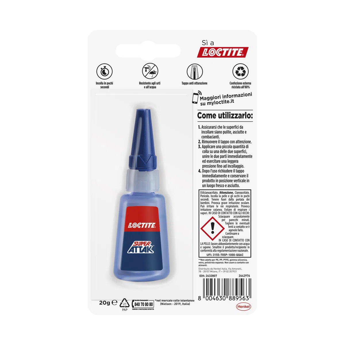 Loctite Super Attak XXL 20g, Colla liquida trasparente per applicazioni precise, Colla attaccatutto forte e resistente, Adesivo per legno, plastica, gomma, metallo, 1x20g