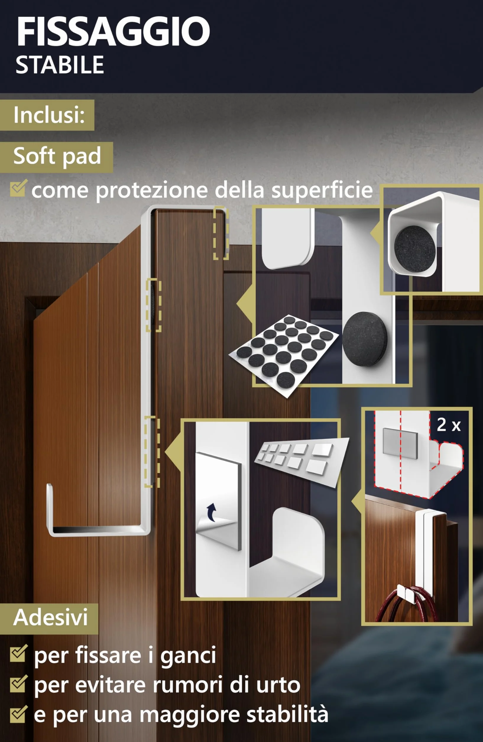 4smile Appendiabiti da Porta 1.6 cm 2.2 cm, 10 Pezzi in Bianco - Attaccapanni da Porta in Acciaio Inox, Durevole Appendi Accappatoio per Bagno, Universali Ganci Porta