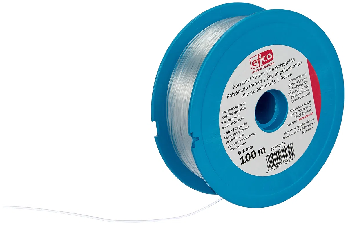 EFCO 1005201 - Filetto in Poliammide, Forza di trazione, ca. 40 kg, ø 1 mm, 100 m, Trasparente, 12 x 5 x 2 cm