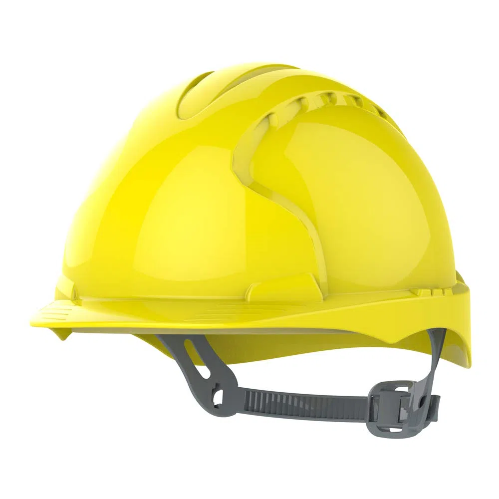 JSP EVO 2 Casque de sécurité avec harnais à cliquet Casque de sécurité industriel EN 397 pour le bâtiment, la construction et les chantiers Jaune (AJE030000200)
