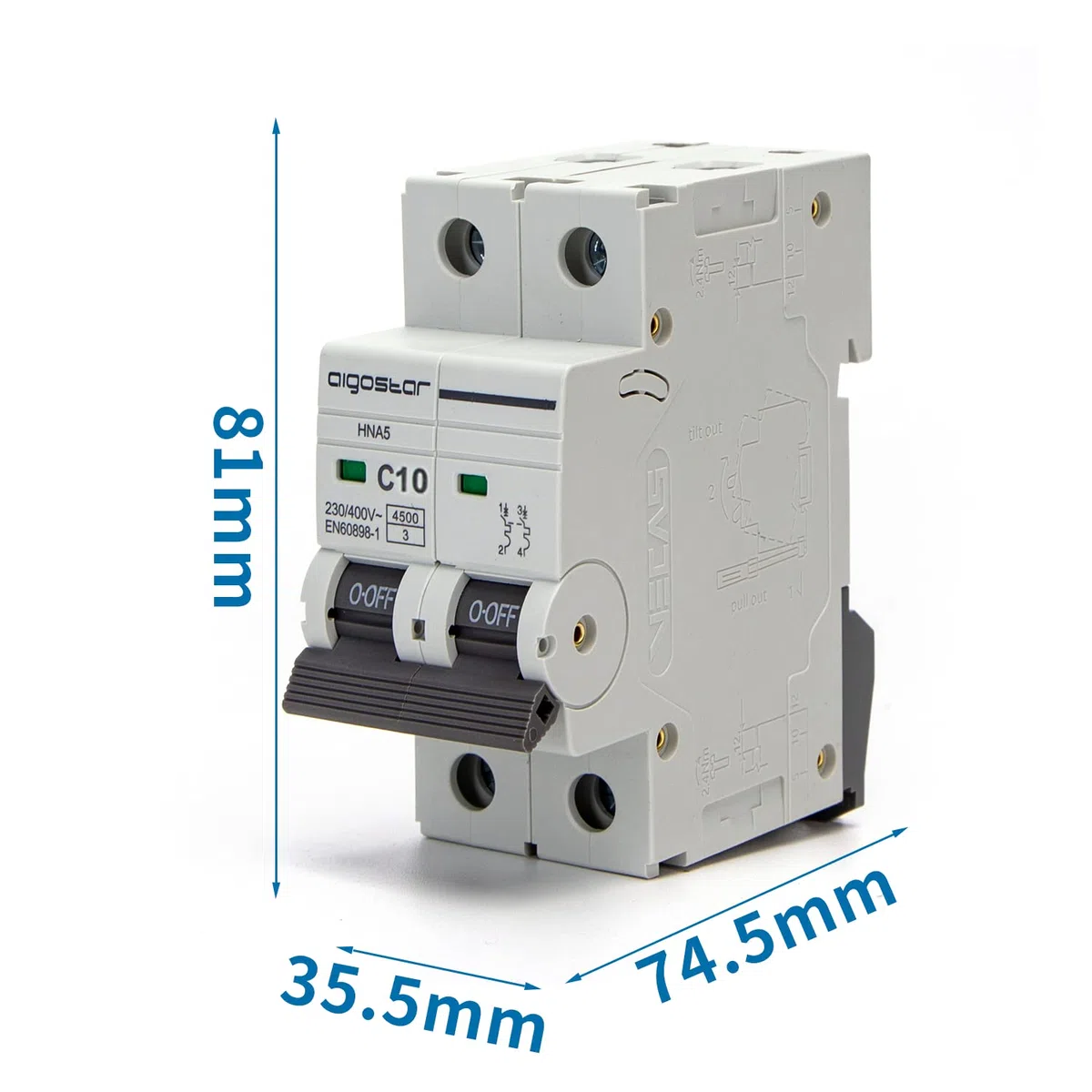 Aigostar Interruttore Magnetotermico 2P Curva C, In=10 A