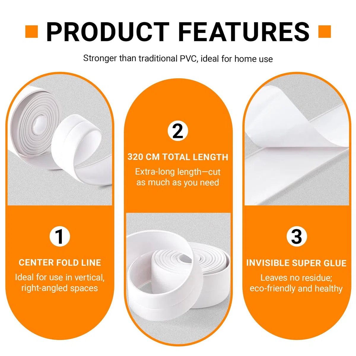 2 Rotoli Nastro Sigillante Autoadesivo, 3,2 m x 2,2 cm, Battiscopa in PVC Morbido, Striscia di Tenuta Impermeabile con Strumento di Tenuta, per Cucina, Bagno, Toilette, Soffitto (Bianco)