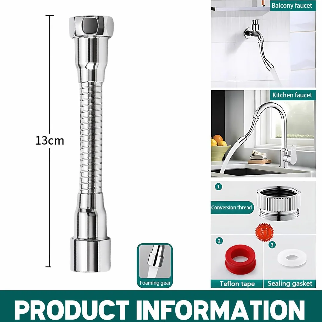 1 Prolunga per Rubinetto Rotante a 360°, Accessorio per Rubinetto Risparmio Idrico, Finitura Lucida, Acciaio Inossidabile