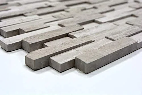 Mosaico Splitface in Marmo, Parete in Pietra Naturale, Brick Grigio Chiaro a Strisce, Rivestimento per Parete - MOS40-3D20