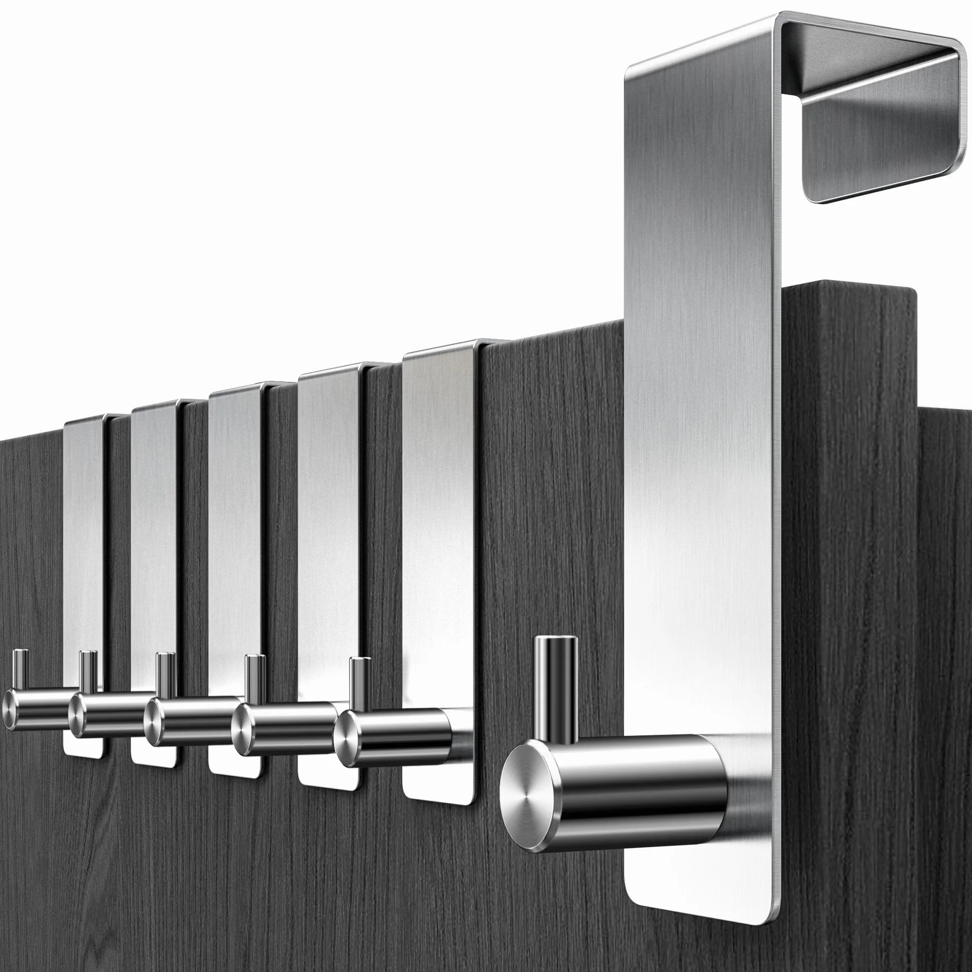 Menz Appendiabiti da Porta - Gancio Porta Impermeabile - Attaccapanni in Acciaio Inox con Alta Capacità di Carico, Ganci Versatili, Colore Argento