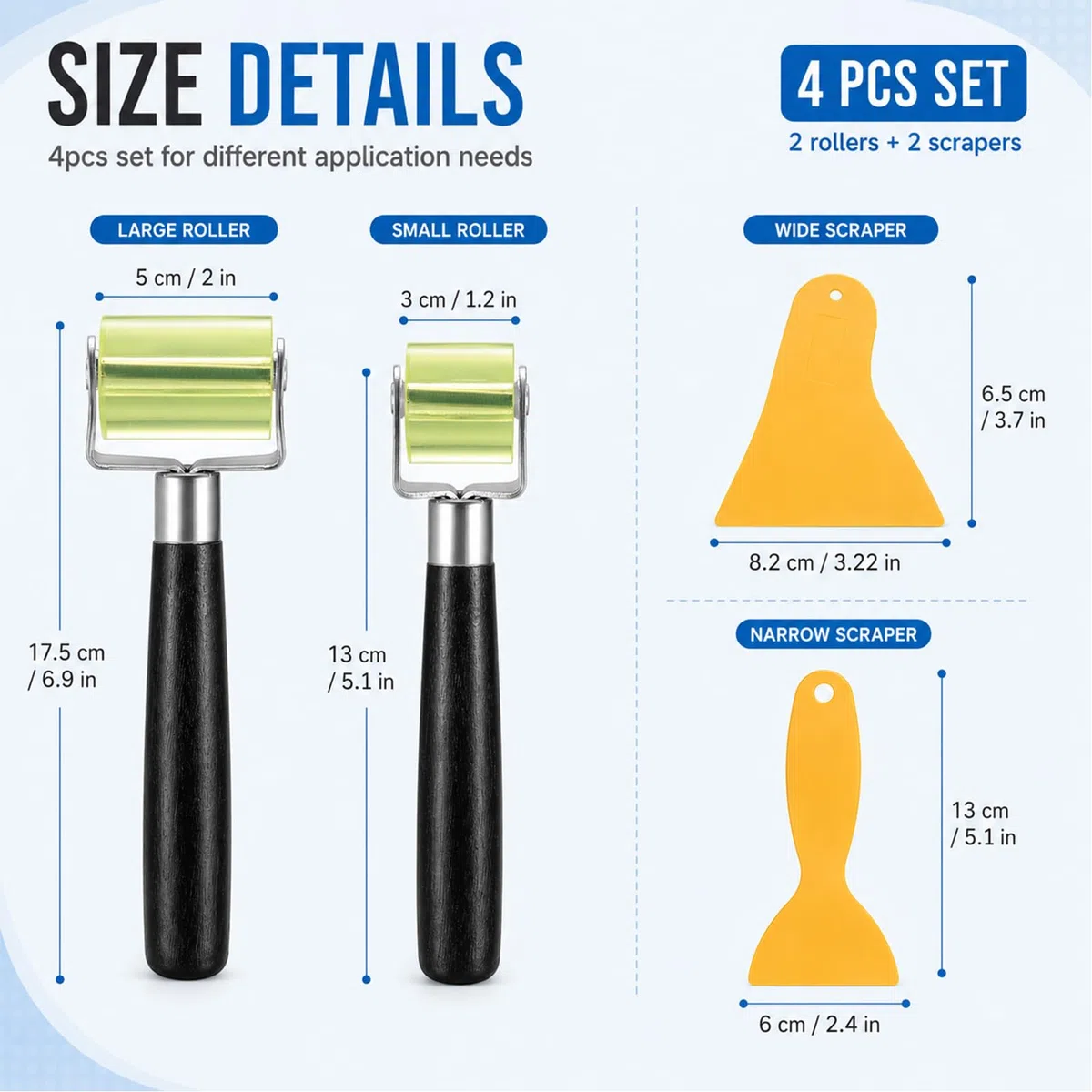 Set di 2 rulli di pressione con 2 raschietti, rullo di pressione manuale, rullo di pressione per guarnizioni dei bordi, rullo di pressione manuale in silicone, set di rulli a pressione parziale per