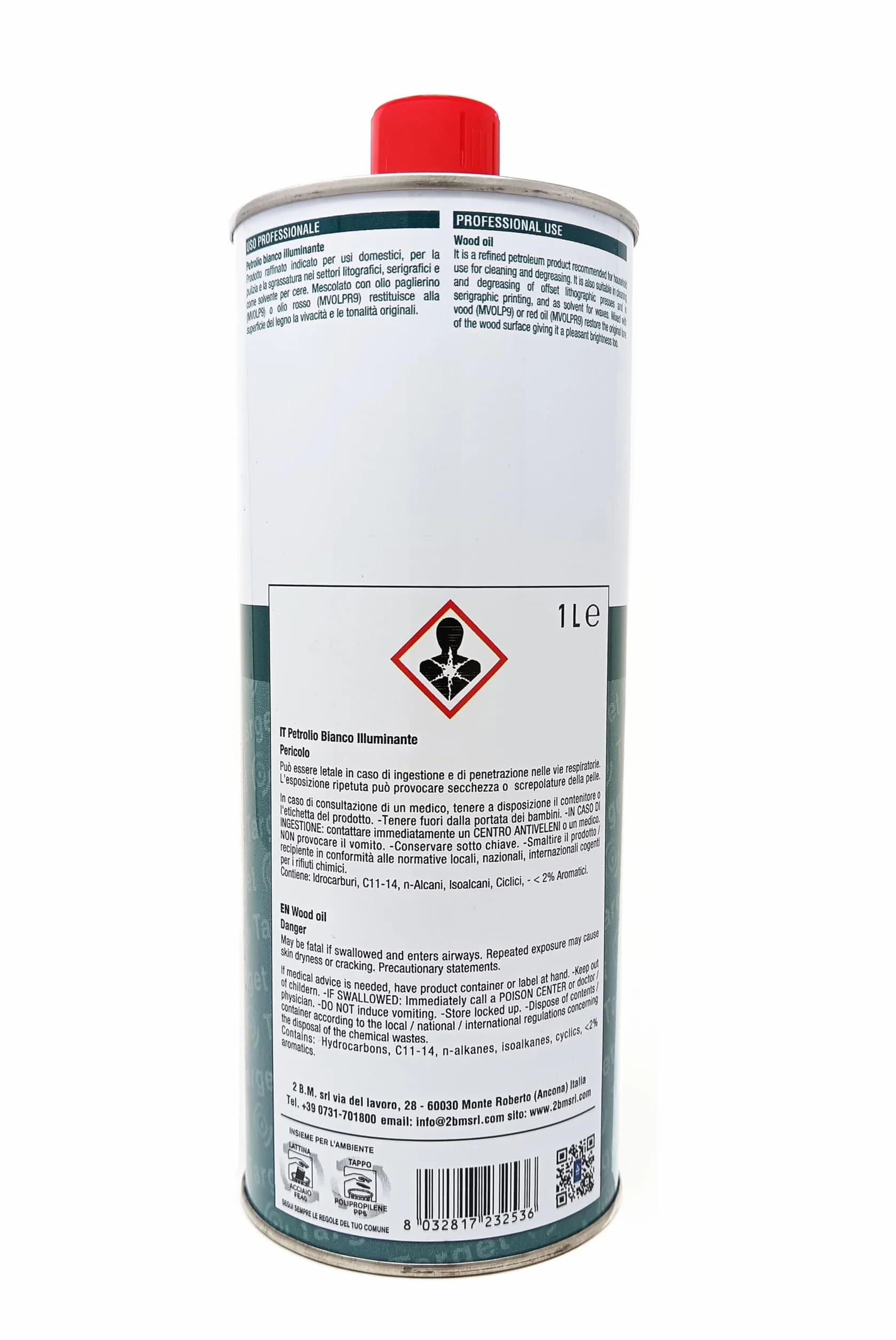 Petrolio Bianco Lampante 2BM | Detergente Sgrassante per la Pulizia (catena moto, trasmissione, carburatore), Olio Illuminante (torce, lanterne), Diluente Vernici, Combustibile | Lattina 1 Litro