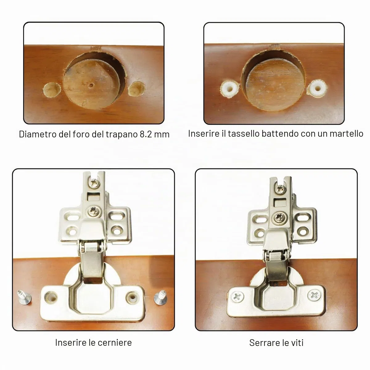 100 pezzi Boccole distanziali 10 mm, inserti per cerniere in plastica con viti, inserti di espansione per cerniere di armadi, riparazione di mobili e cerniere per porte