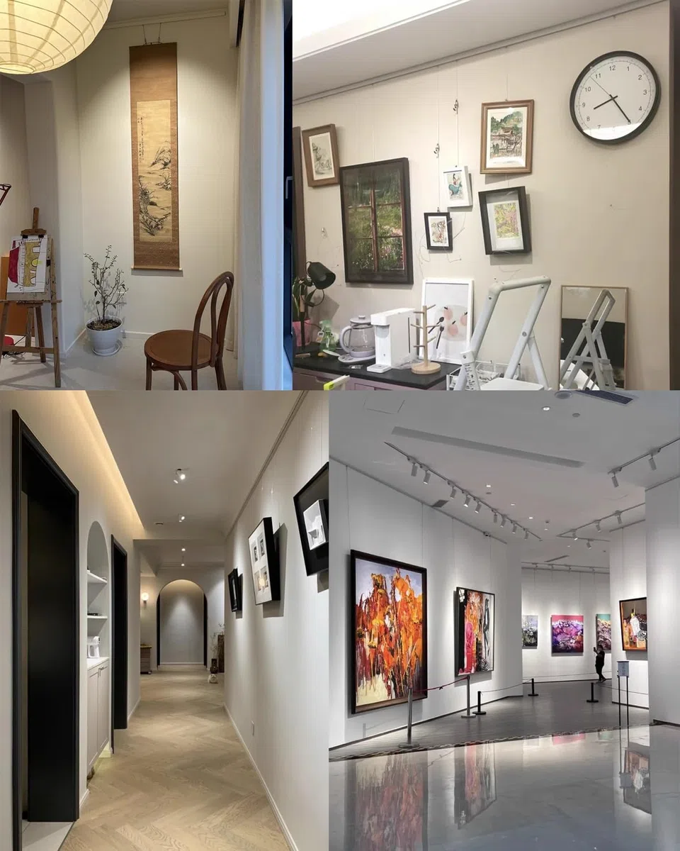 Sistema Decorativo per Appendere Quadri: 36 binari Bianchi per Foto da Parete, Cavi in Acciaio e Ganci a Molla. Ideale per mostre d'Arte e allestimenti in Galleria. Facile Installazione.
