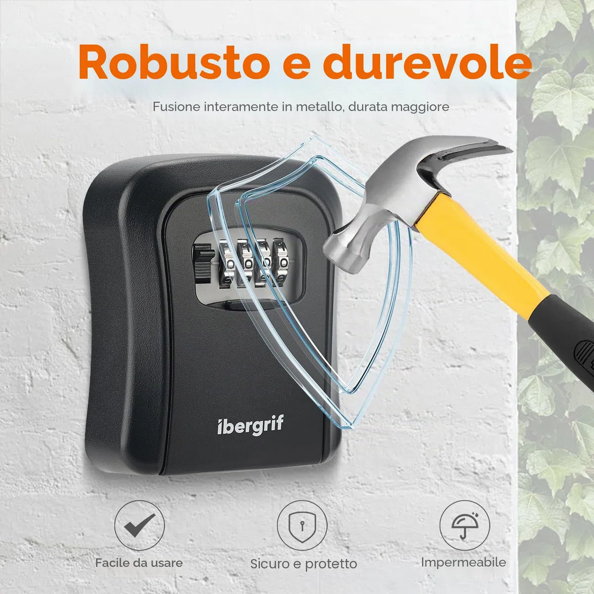 Ibergrif MA201 Cassaforte per Chiavi Montata a Parete,Cassetta di Sicurezza a Chiave Impermeabile,Cassaforte Porta Chiavi da Esterno con 4 Cifre Combinazione Codice, nero