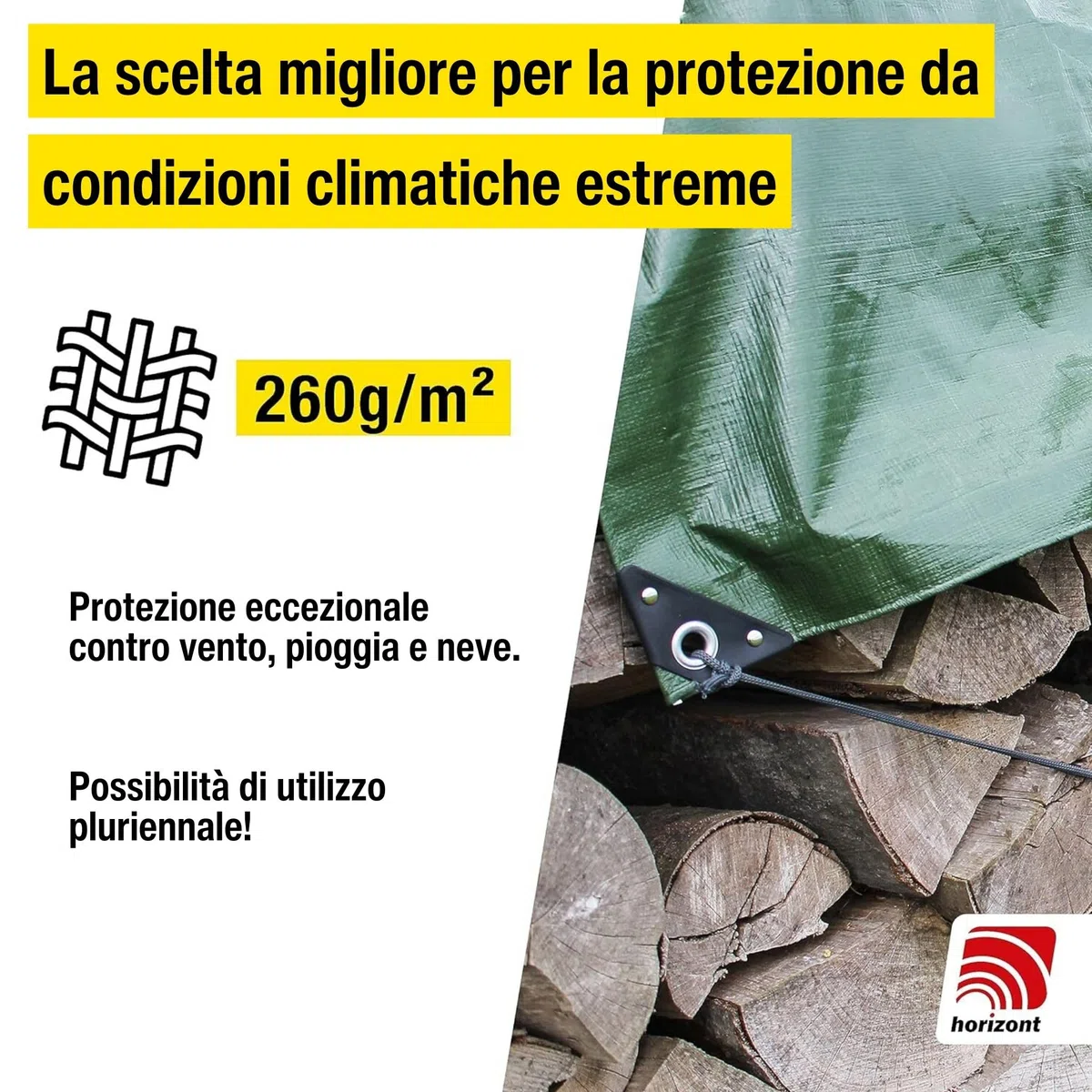 Telone Horizont impermeabile 260g/m² 8x10m con occhielli resistenti alle lacrime, copertura per sabbia e piscina, telo in tessuto per auto, motocicletta, bicicletta