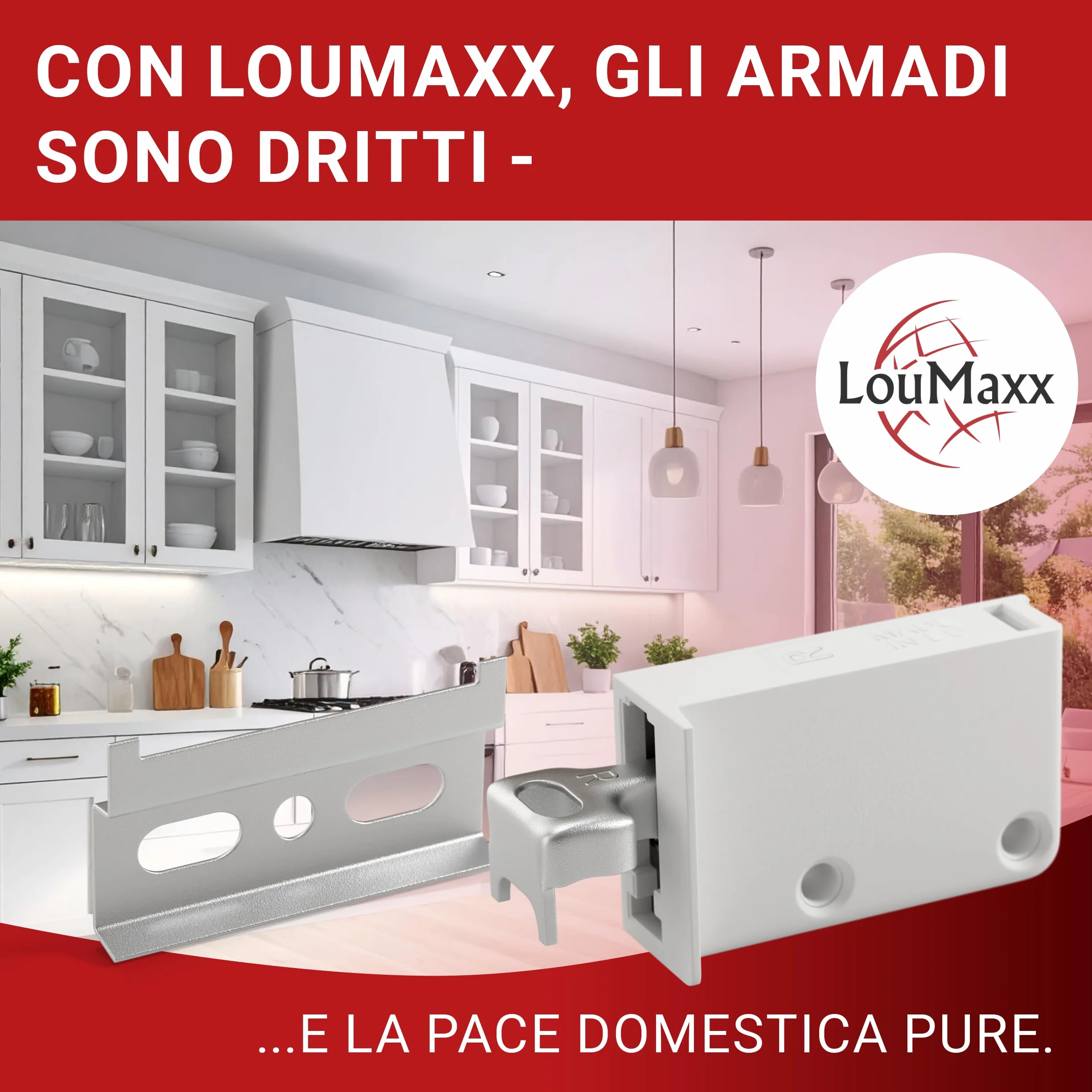 LouMaxx Set di ganci per armadio da cucina e pensili da cucina, con portata di 60 kg, con sistema di scaffali, guide da parete e materiale di montaggio – Made in EU